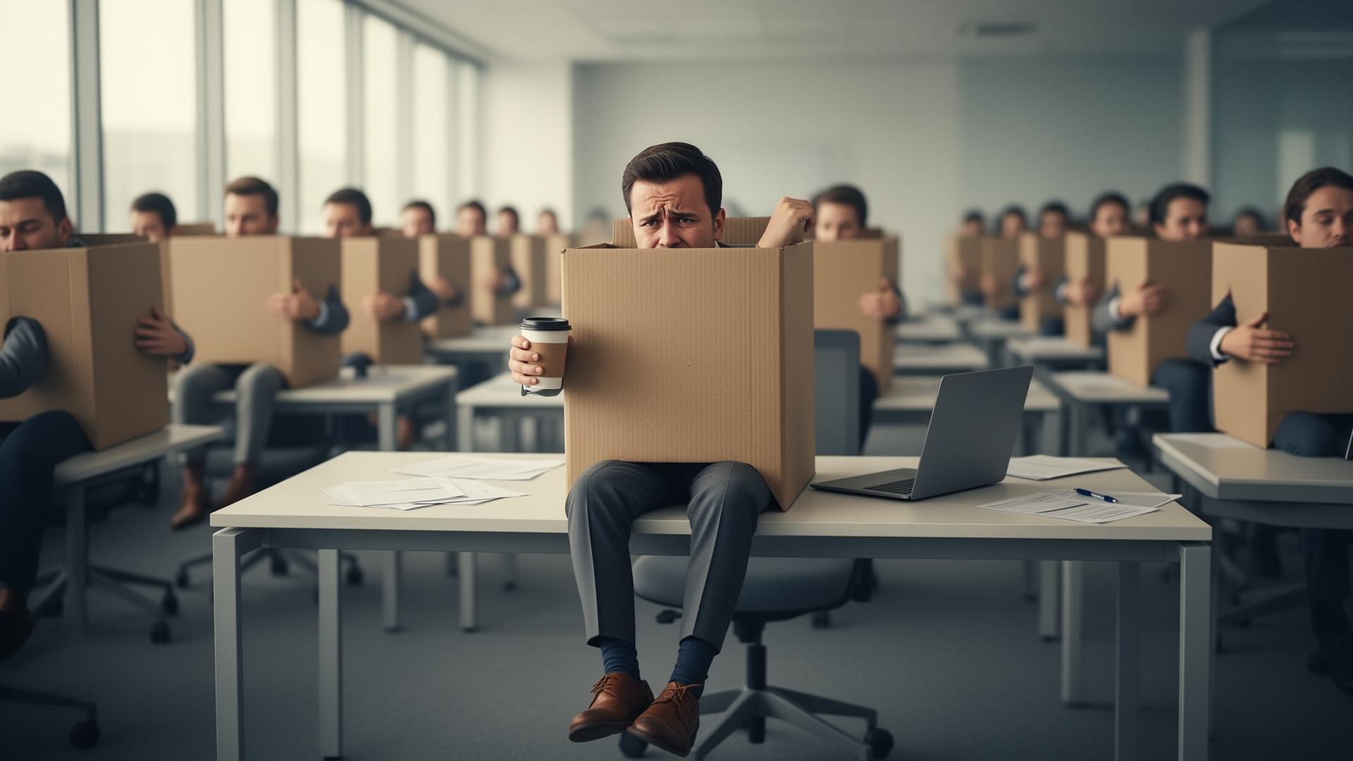 A person squeezed into a tight box — the wrong context for their true potential