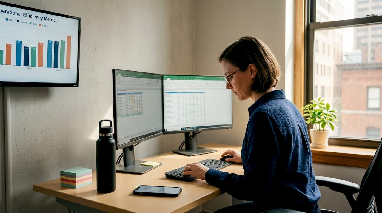 Employee reviewing operational efficiency data