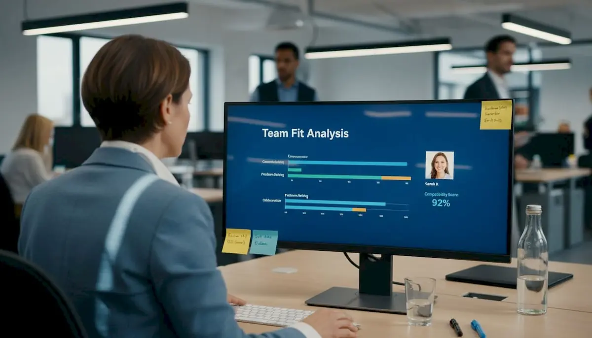 HR manager examining AI assessment dashboard