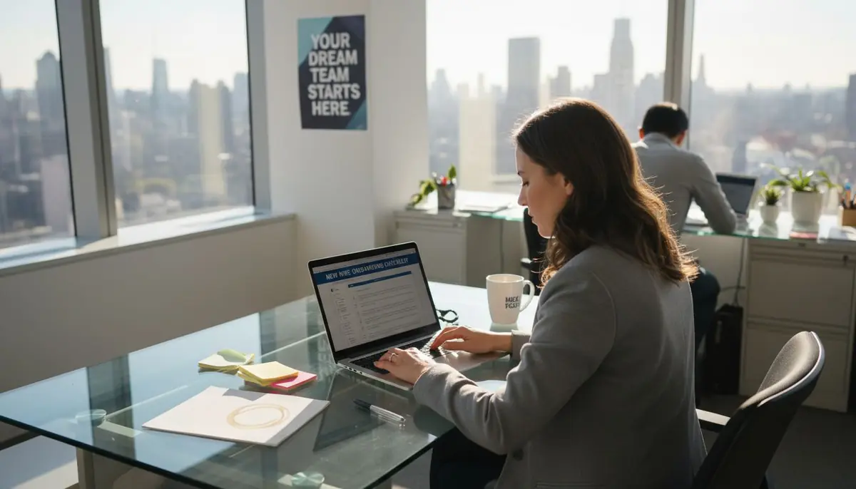 Recruiter updating onboarding checklist at office desk