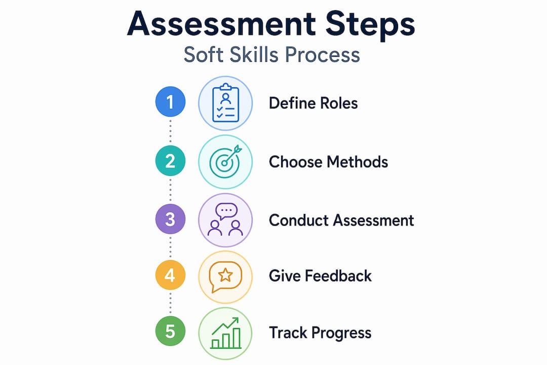 Infographic of soft skills assessment process steps