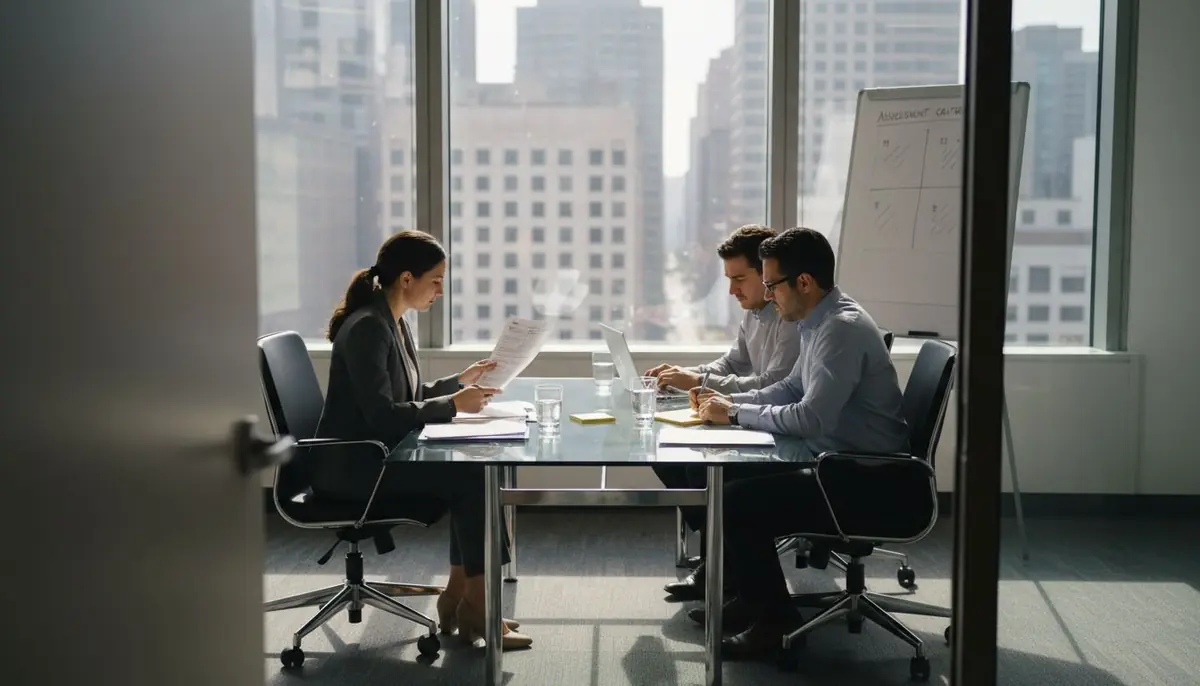 Team in corner office preparing for interviews