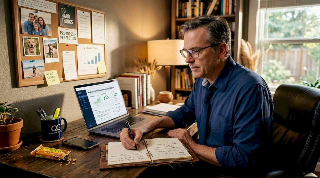 Manager using AI performance review summaries
