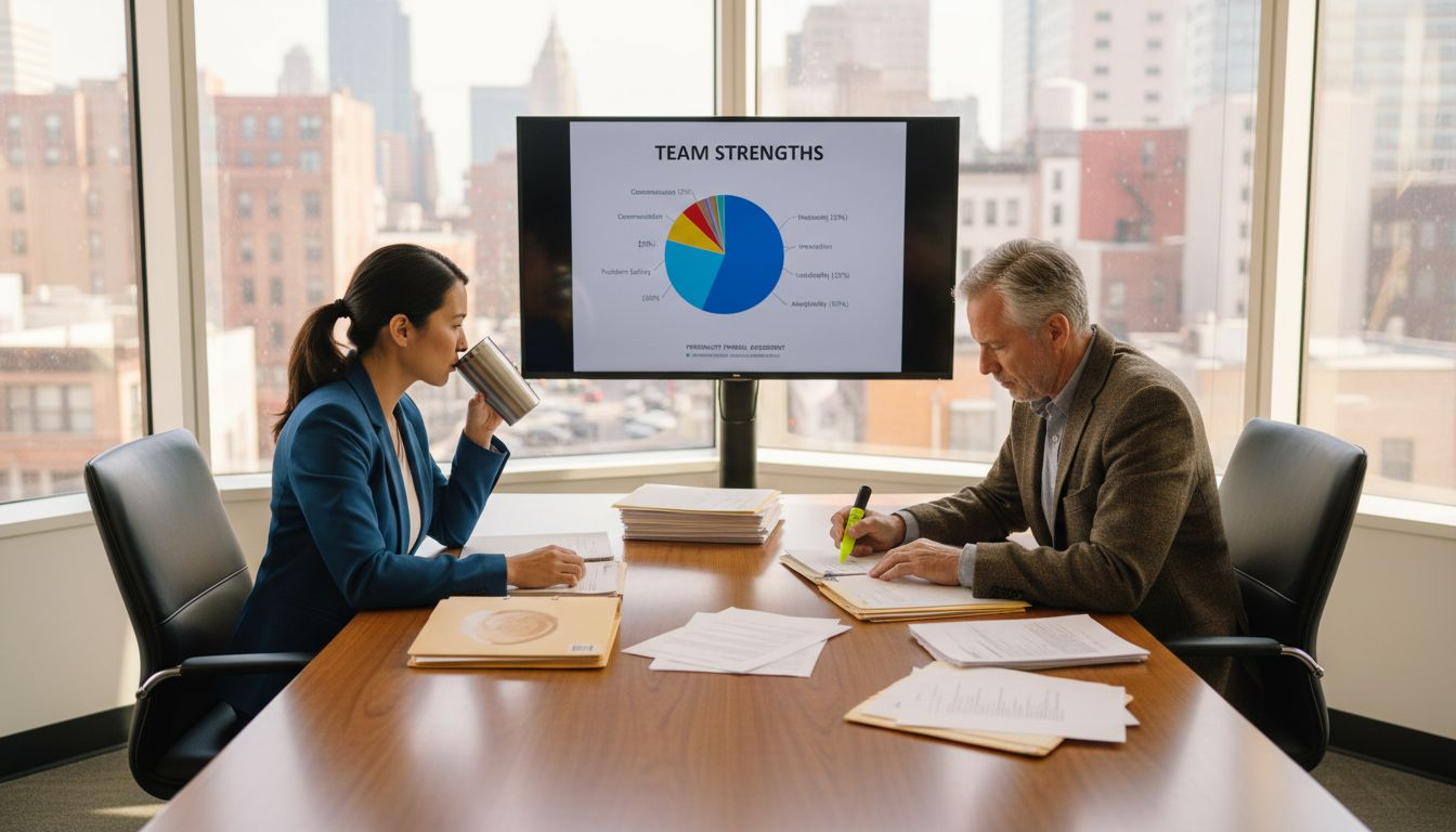 HR managers review assessment reports together