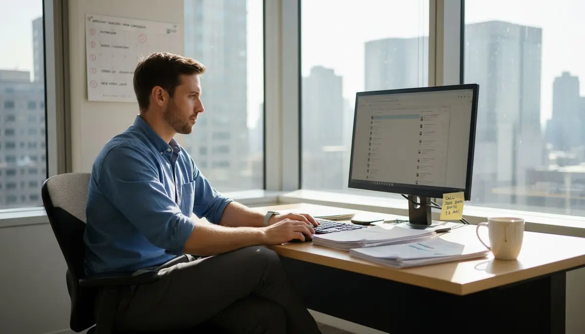 Recruiter reviewing hiring data in bright office