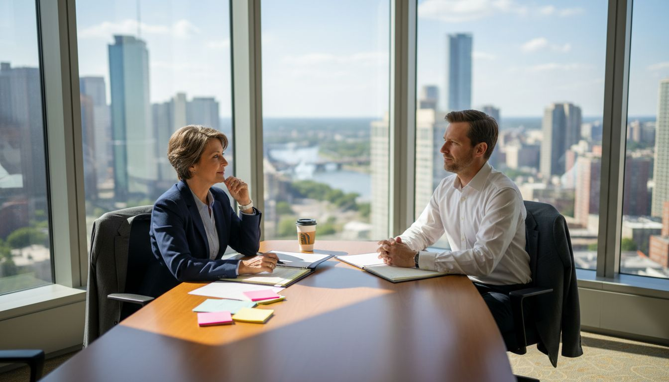 Manager and candidate meeting in city office