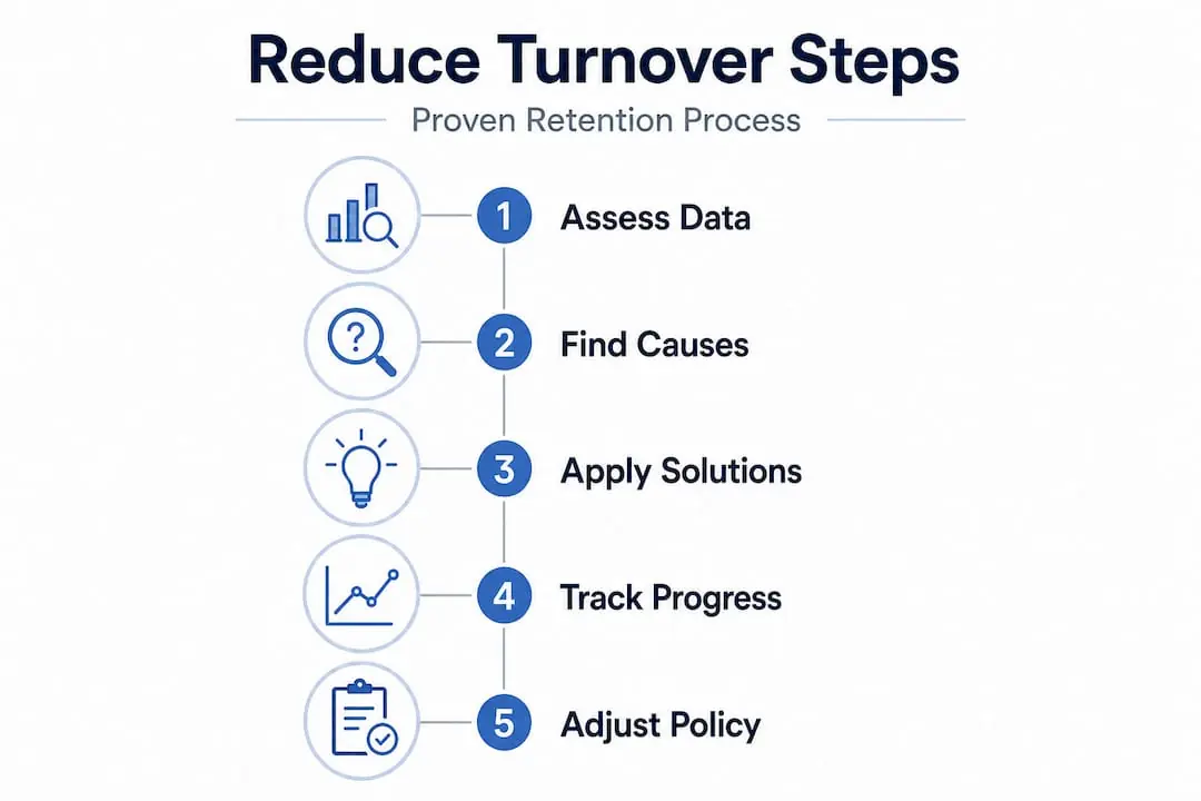 Infographic outlining steps to reduce turnover