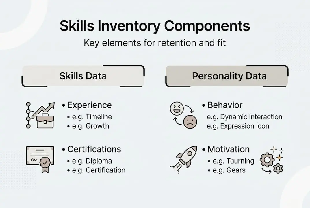 Infographic showing skills and personality data components