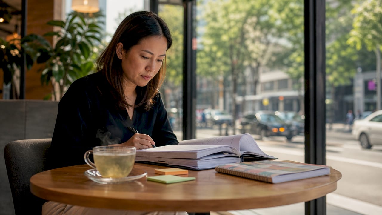 HR professional reviewing psychological insights documents