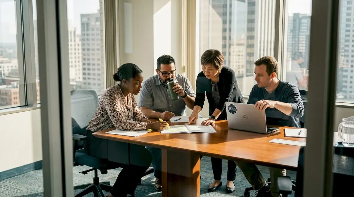 Team reviewing employee lifecycle process together