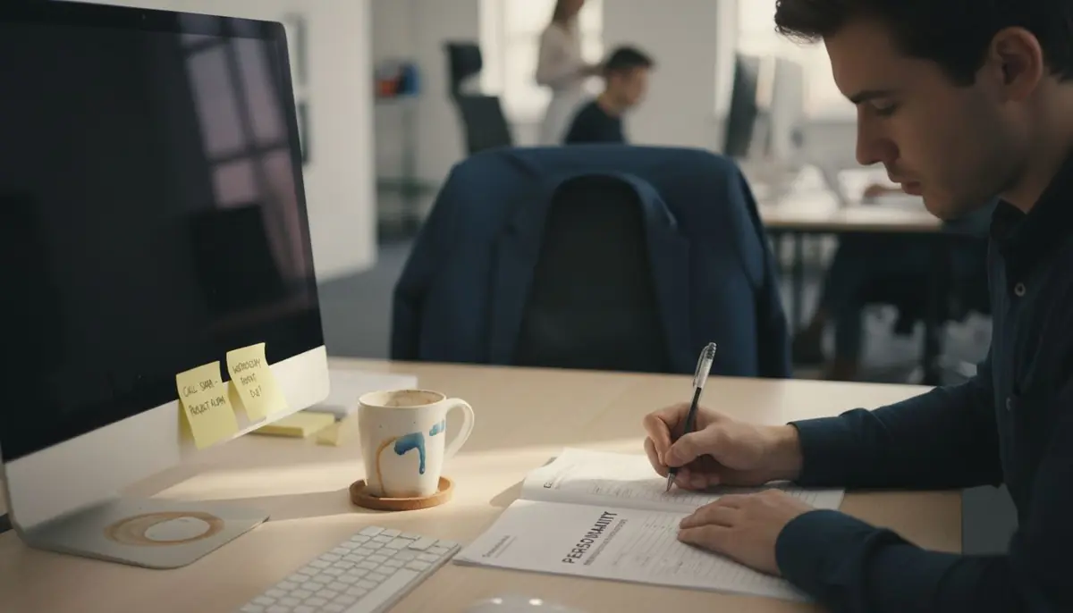 Employee completing personality test at desk