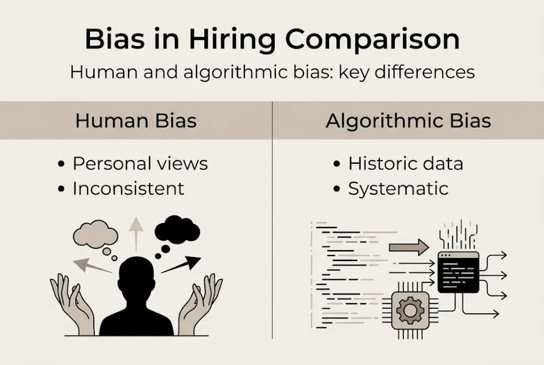 Infographic comparing human and algorithmic hiring bias