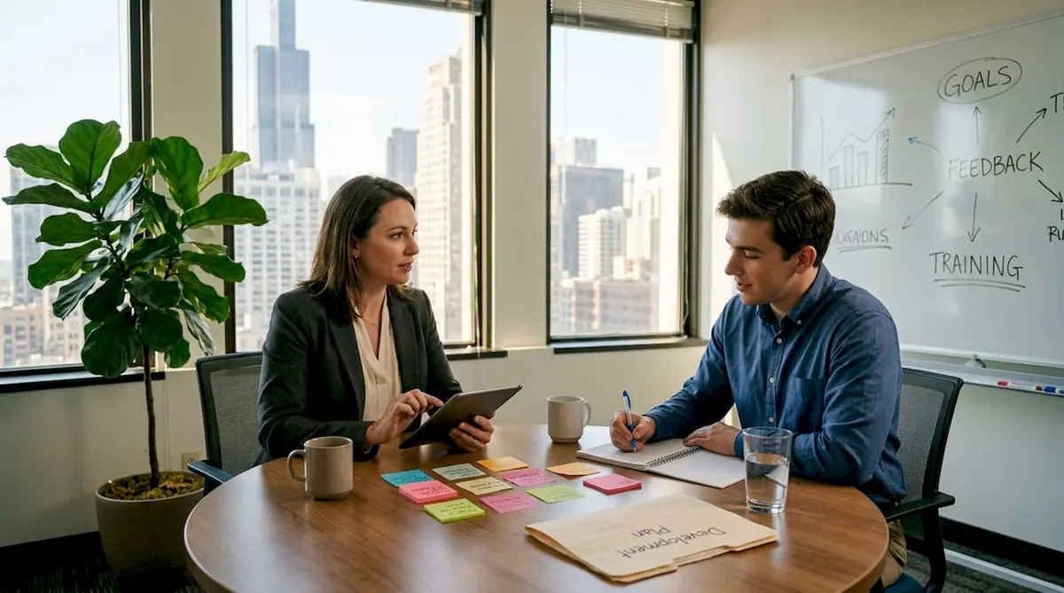 HR manager and employee discussing growth plan