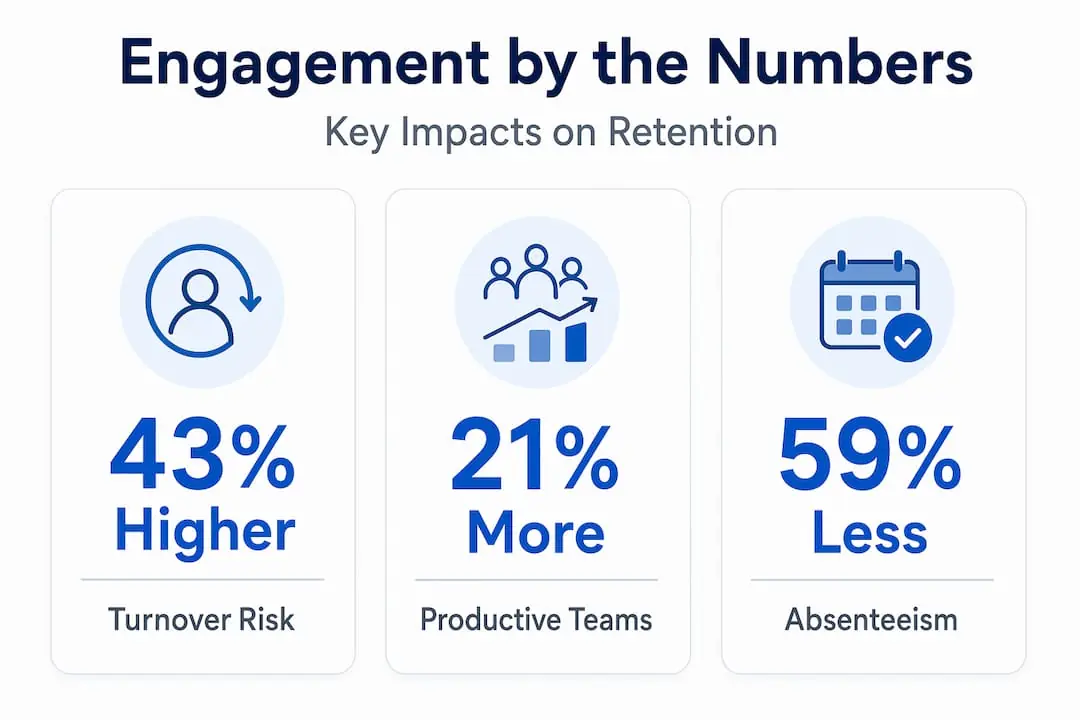 Infographic showing engagement stats on retention and productivity