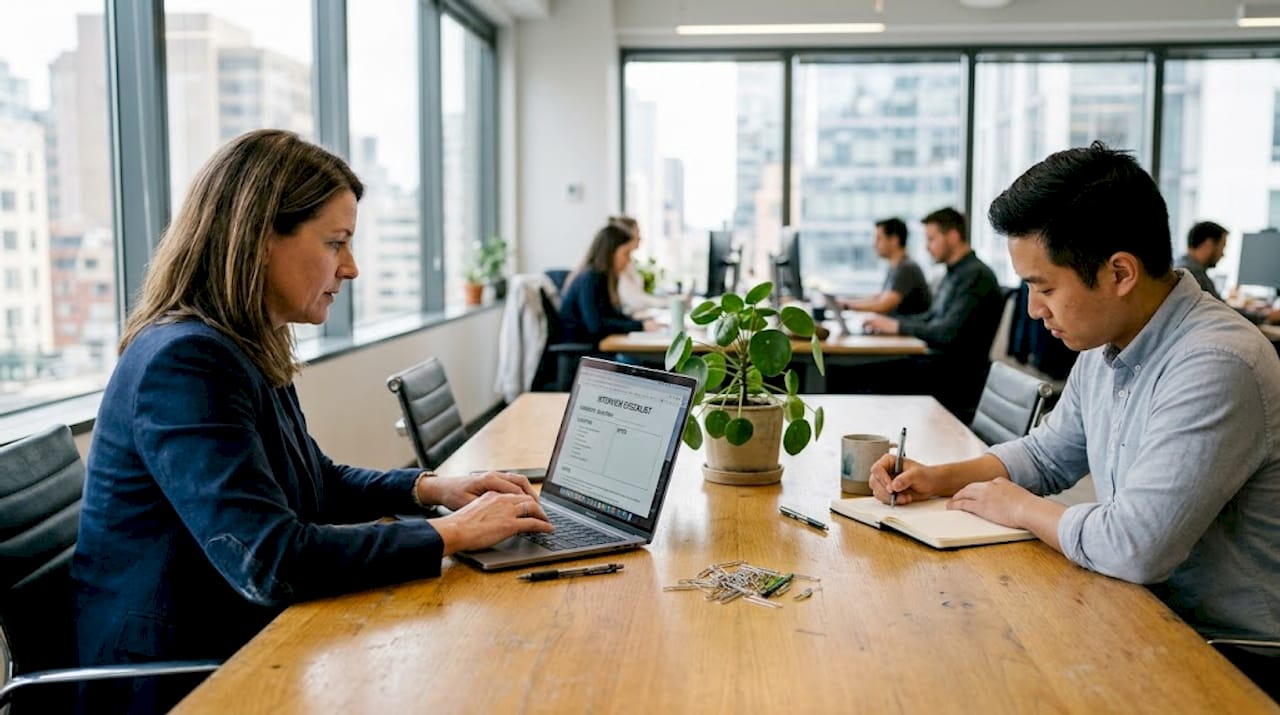 Hiring team leader conducting structured interview
