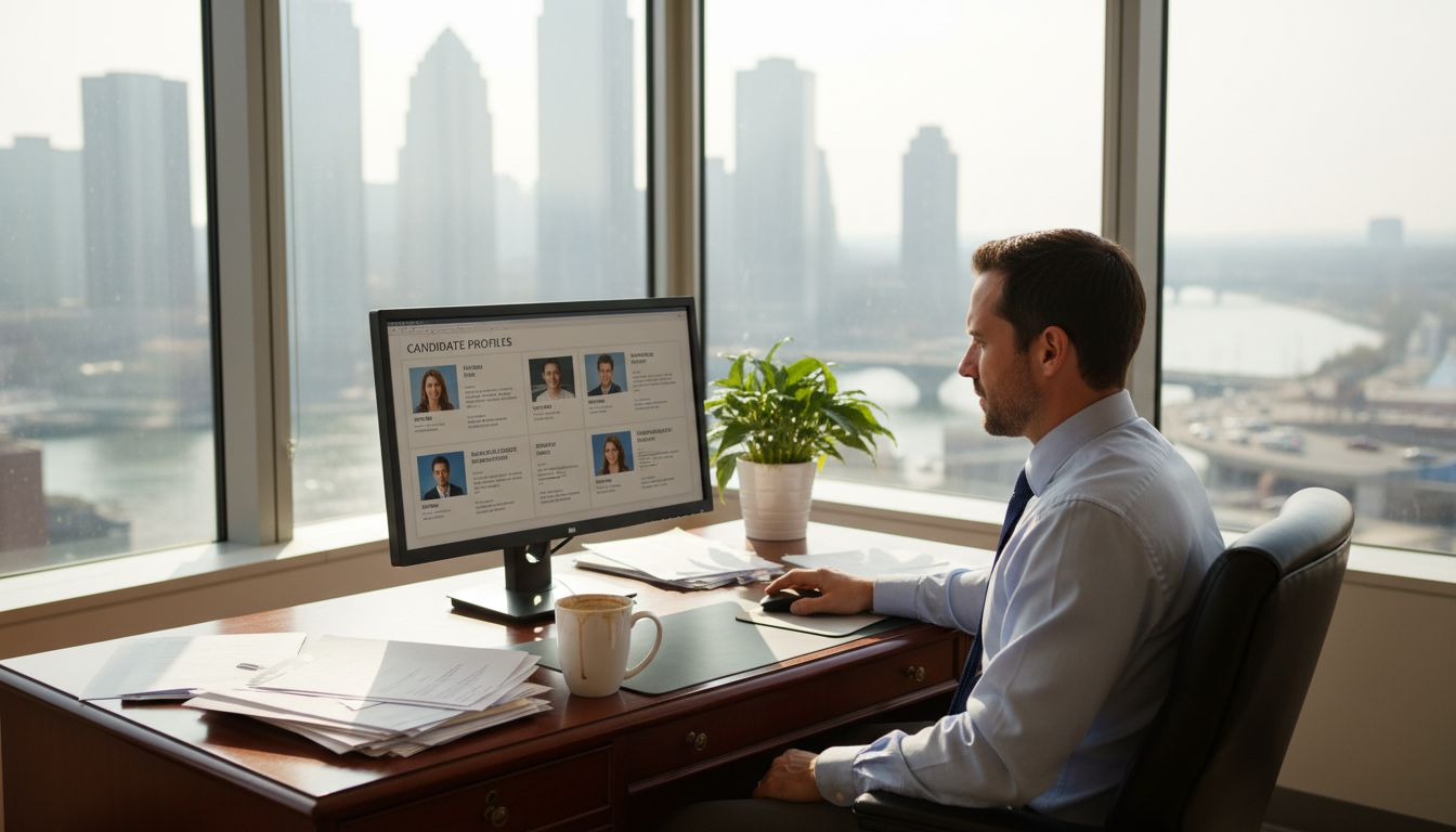 Recruiter reviewing profiles with AI software