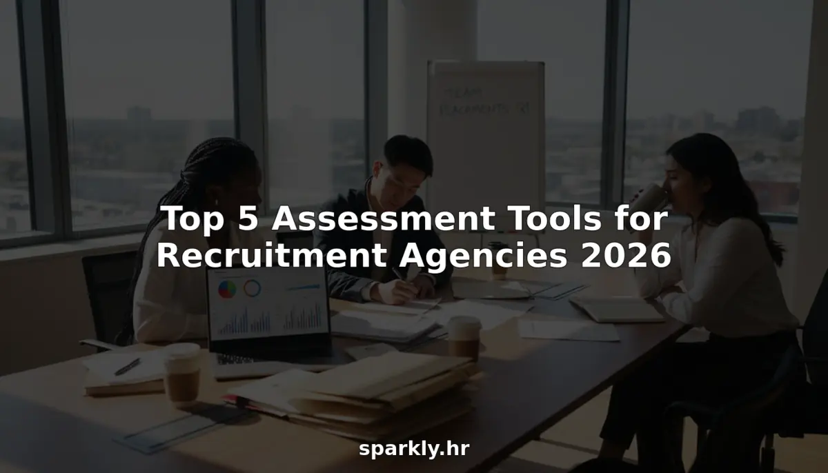 Recruitment team reviews candidate assessments in corner office