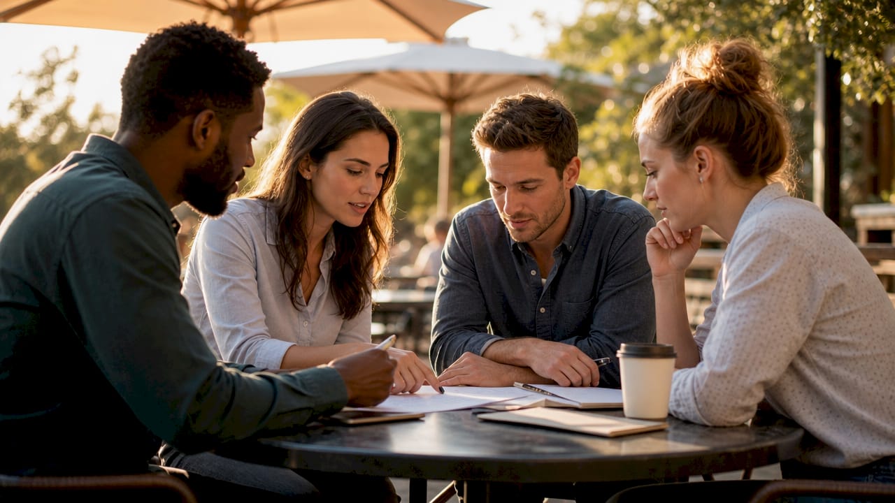 Team discussing role clarity around table