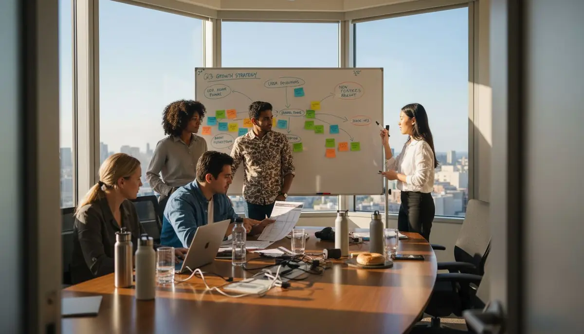 Tech startup team collaborating for talent development