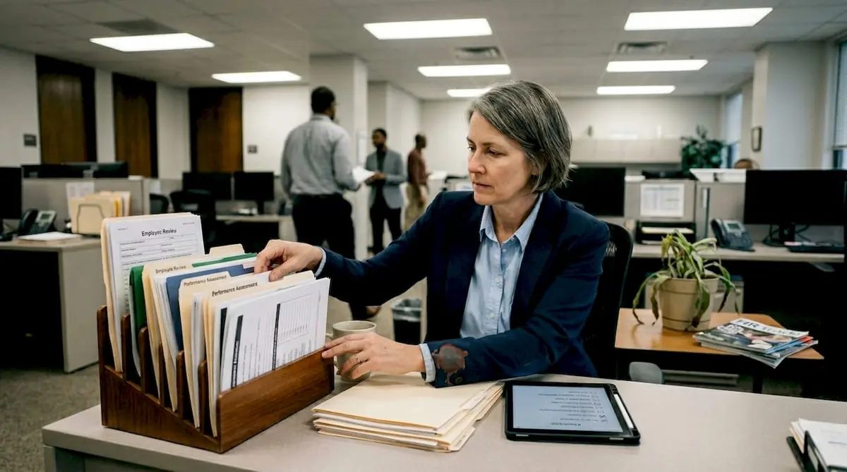 HR manager organizing assessment materials