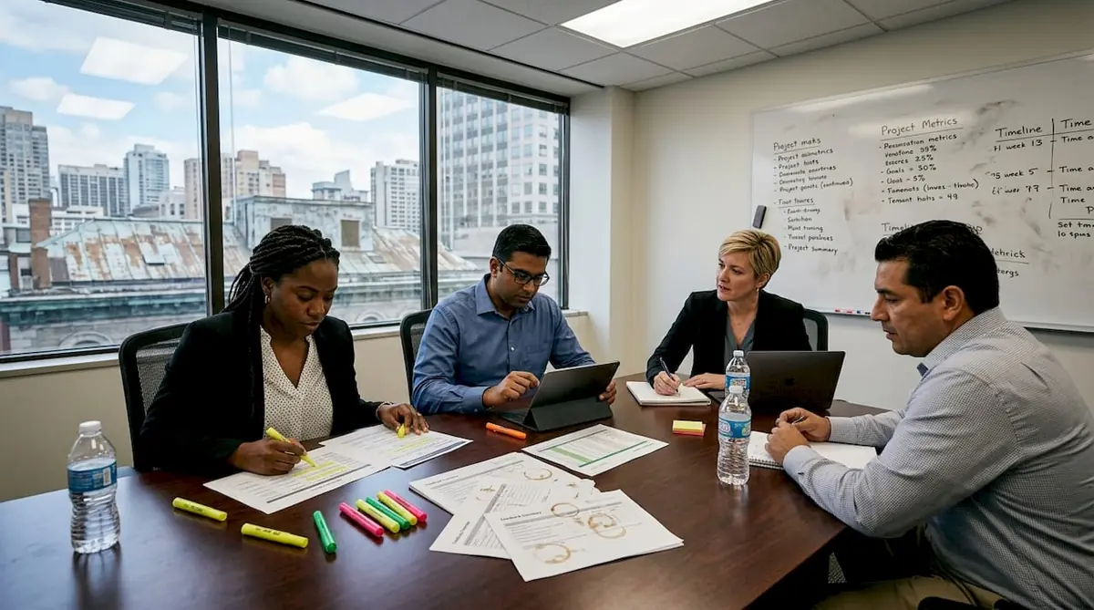 Managers calibrating employee assessment results