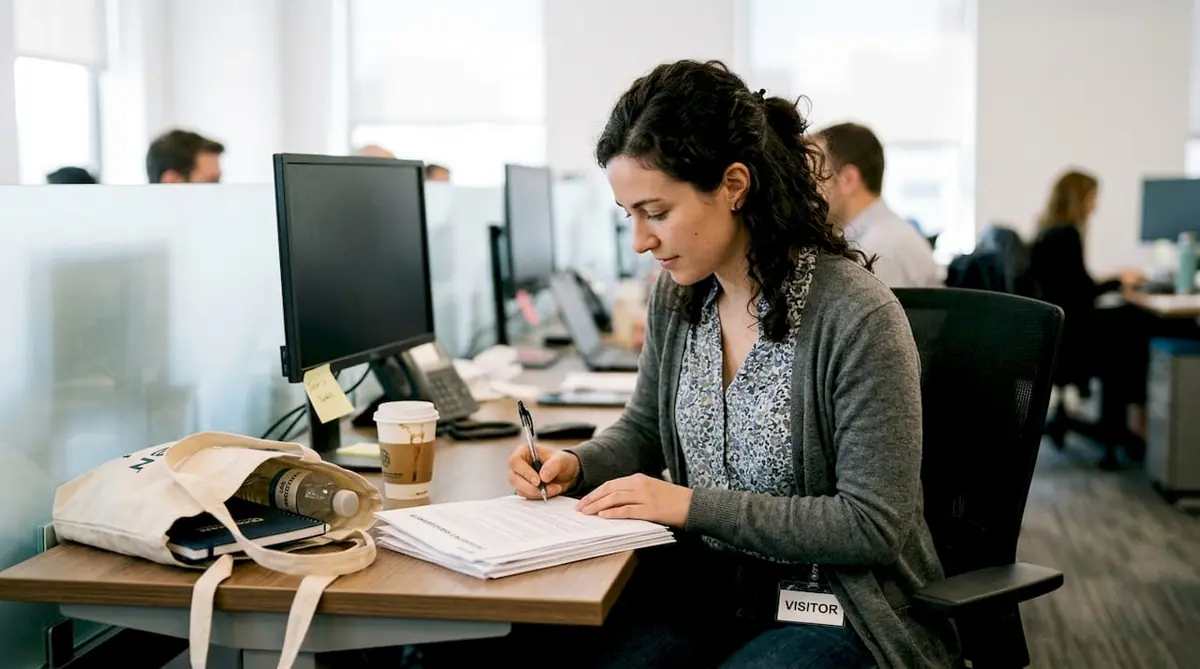 New hire completing onboarding forms at desk