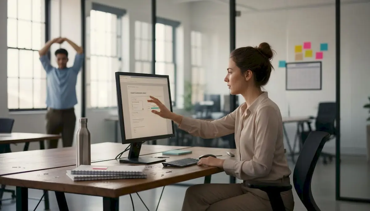 HR specialist configures learning program at desk