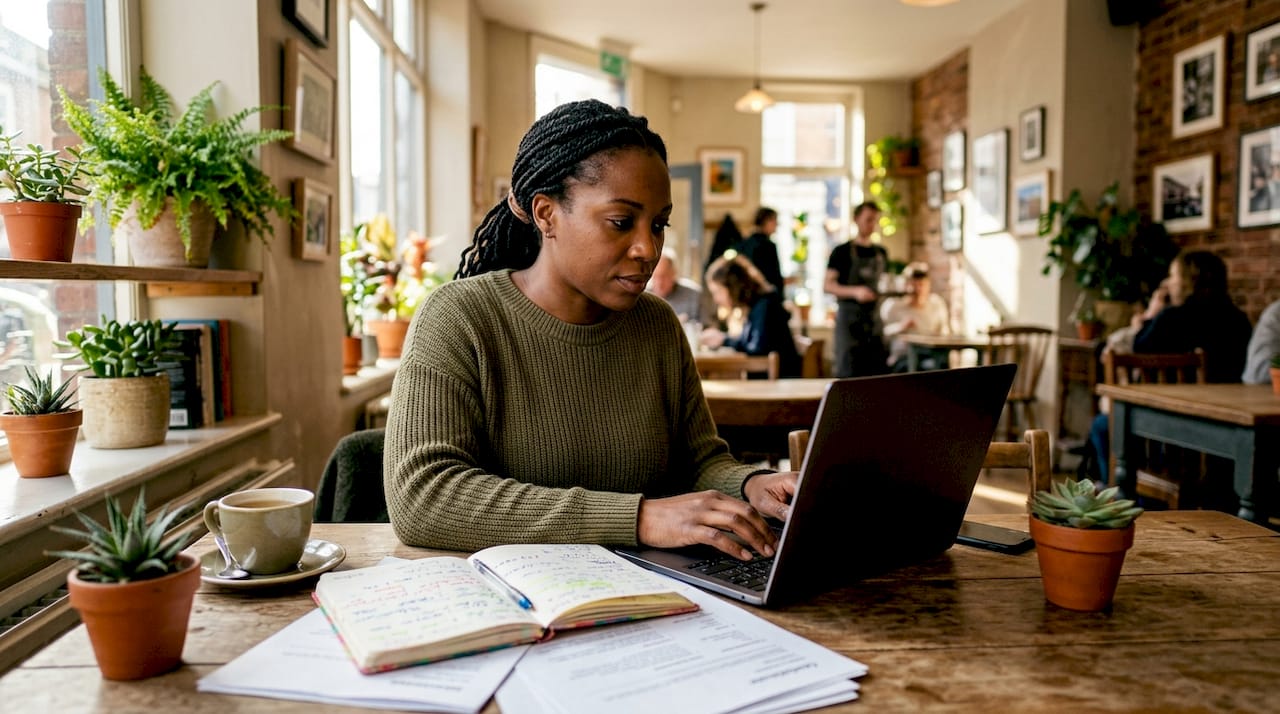 Recruiter using SaaS software at office desk