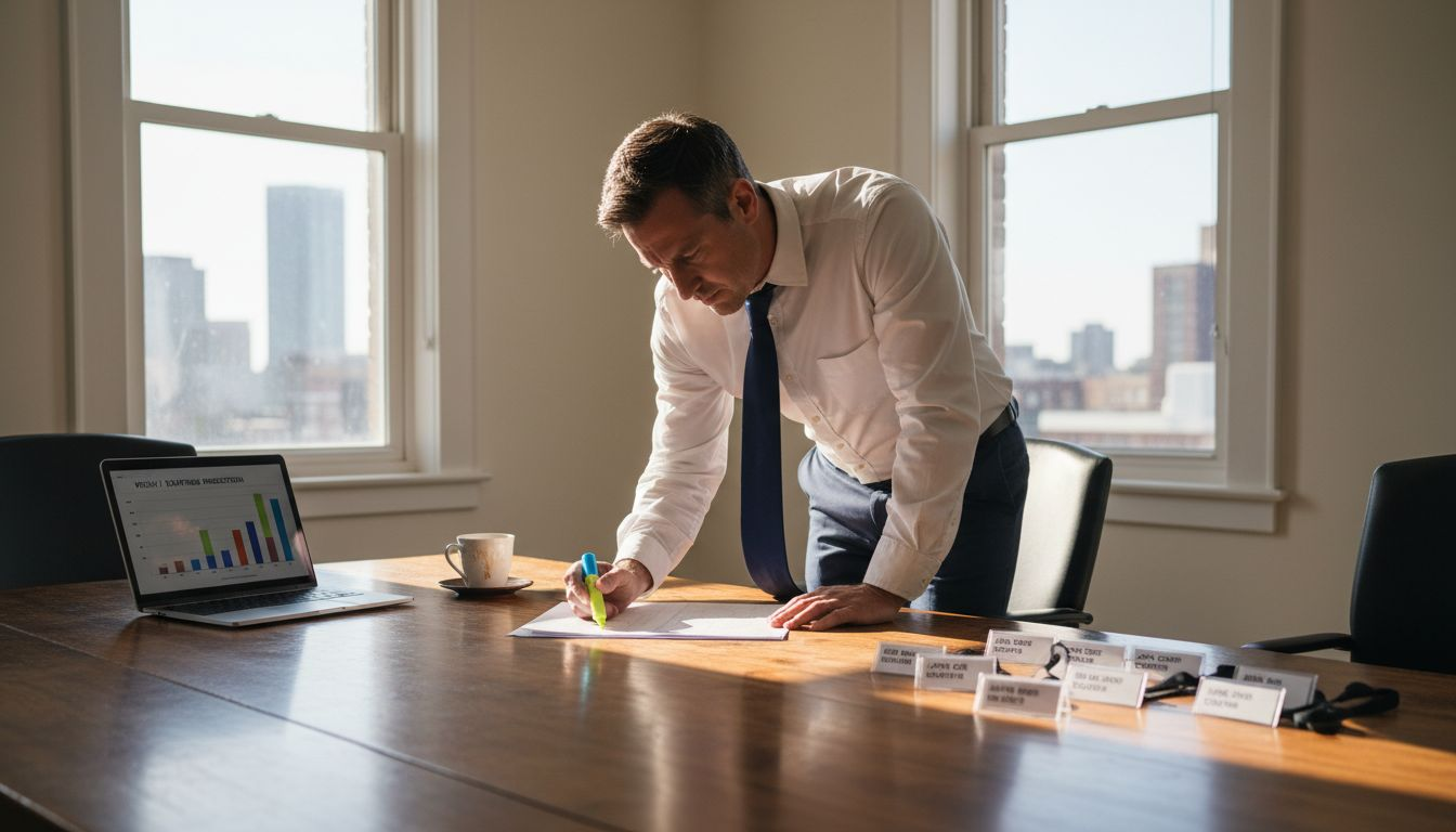 Manager reviewing job shift schedule at desk