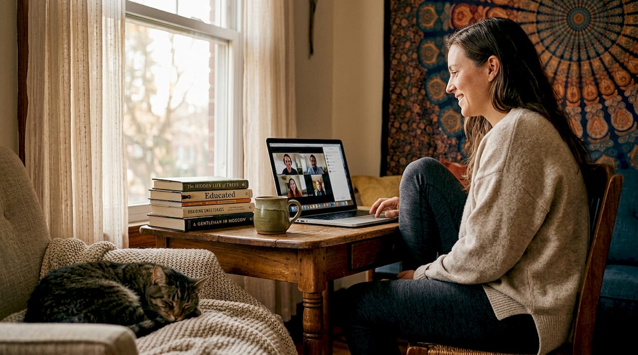 Home office video call for remote team meeting