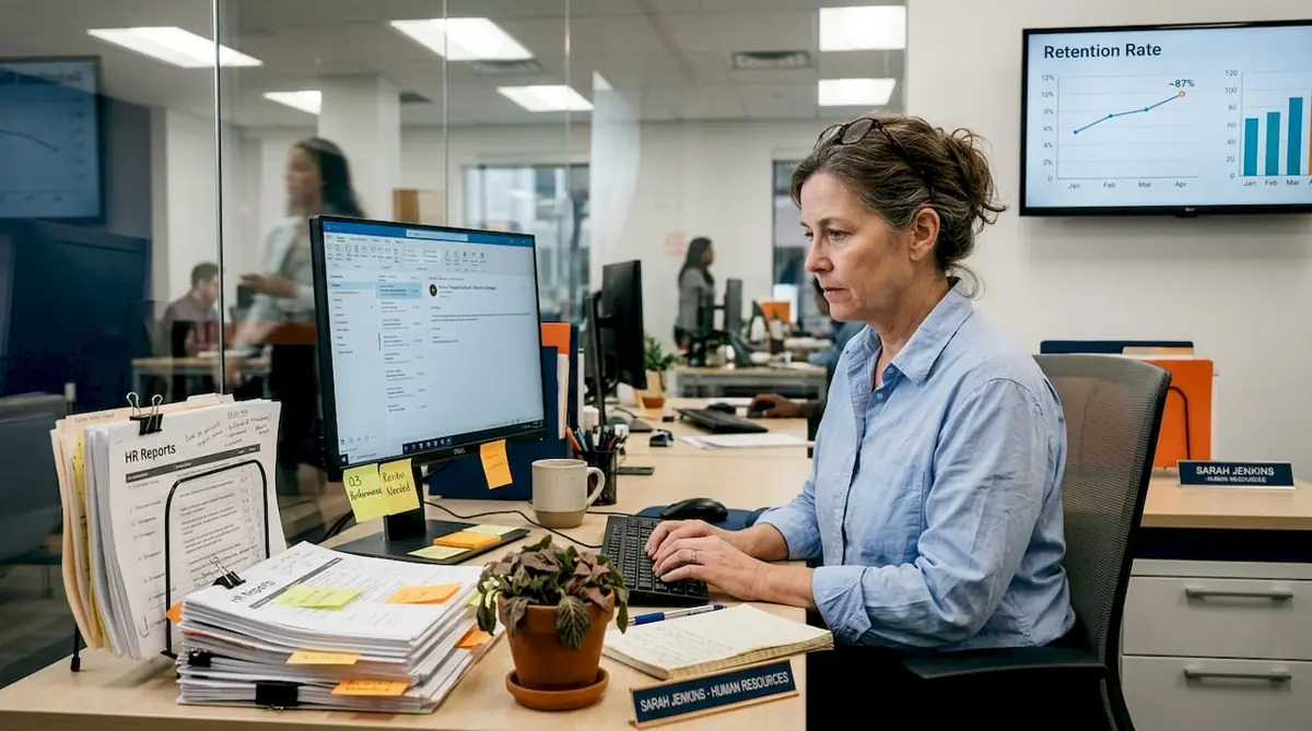 HR specialist working on retention report