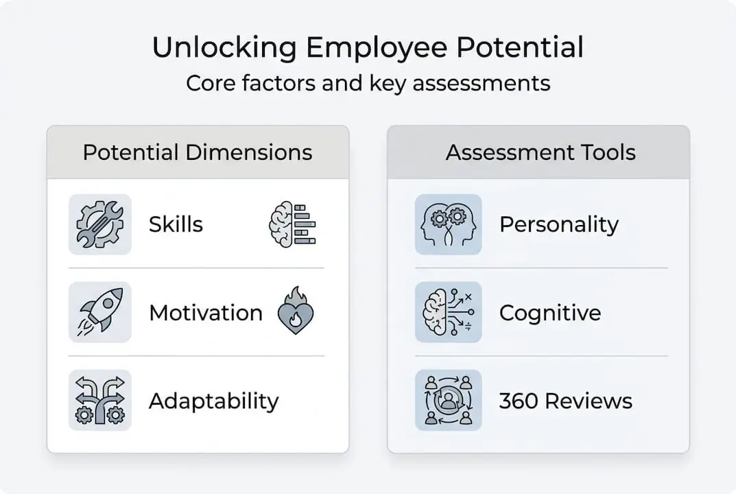Infographic of employee potential factors and tools