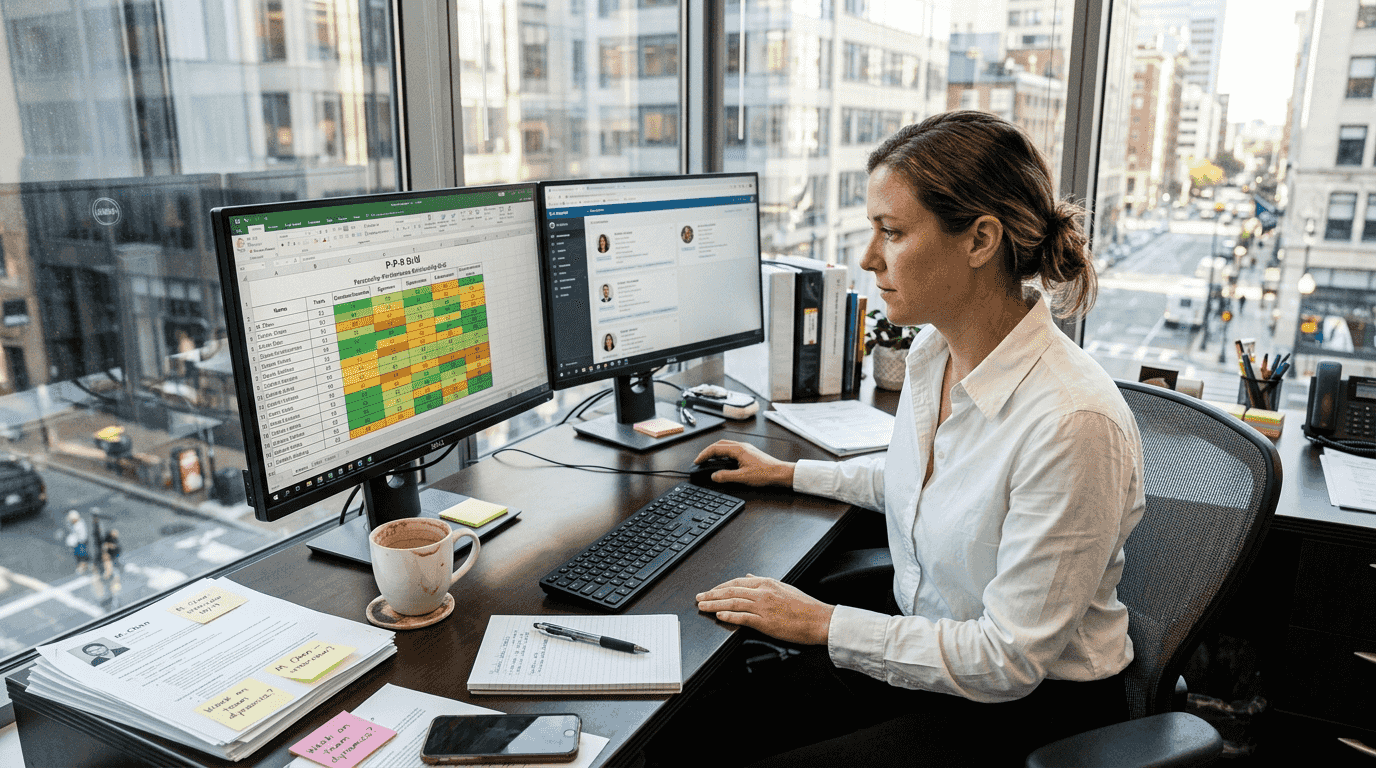 HR manager reviews candidate assessment results
