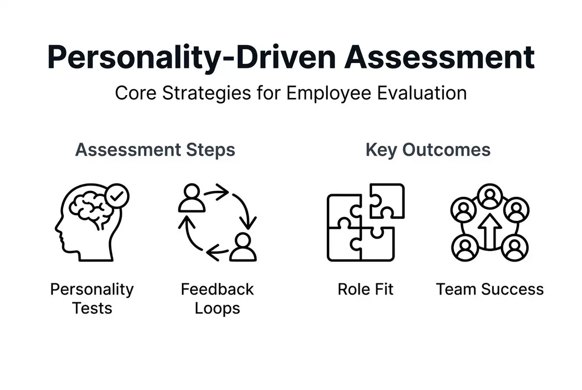 Infographic outlining personality-driven assessment steps and outcomes