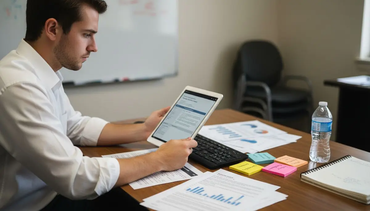 Manager checks personality assessment in HR room
