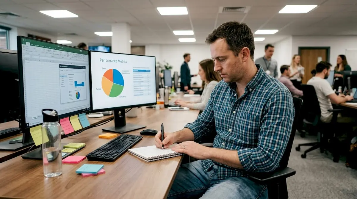 Data analyst reviewing AI-generated assessment