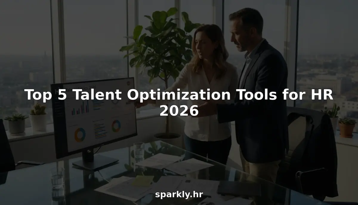 HR team reviewing talent optimization dashboard in office