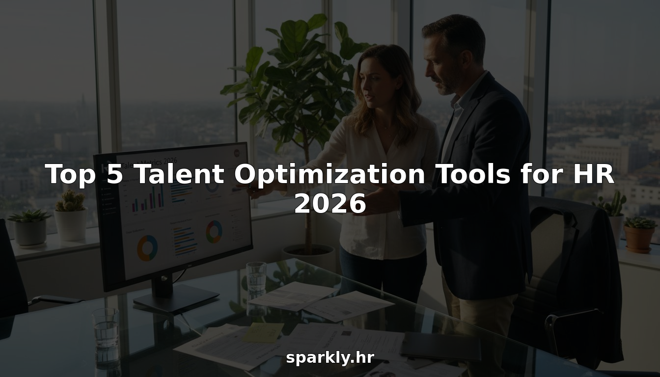 HR team reviewing talent optimization dashboard in office