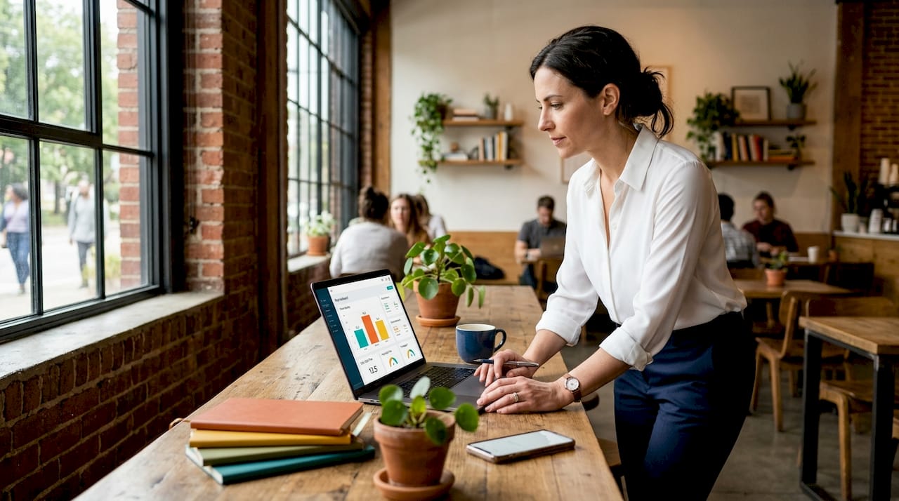 Manager checking flow metrics dashboard