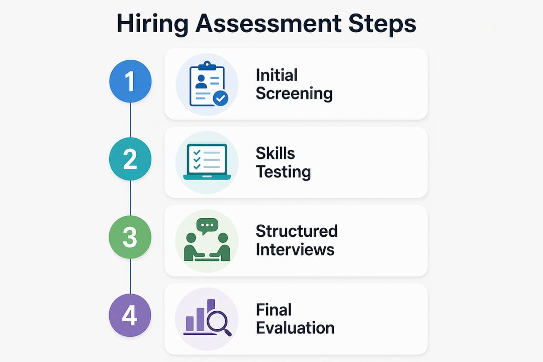 Infographic illustrating hiring assessment step sequence