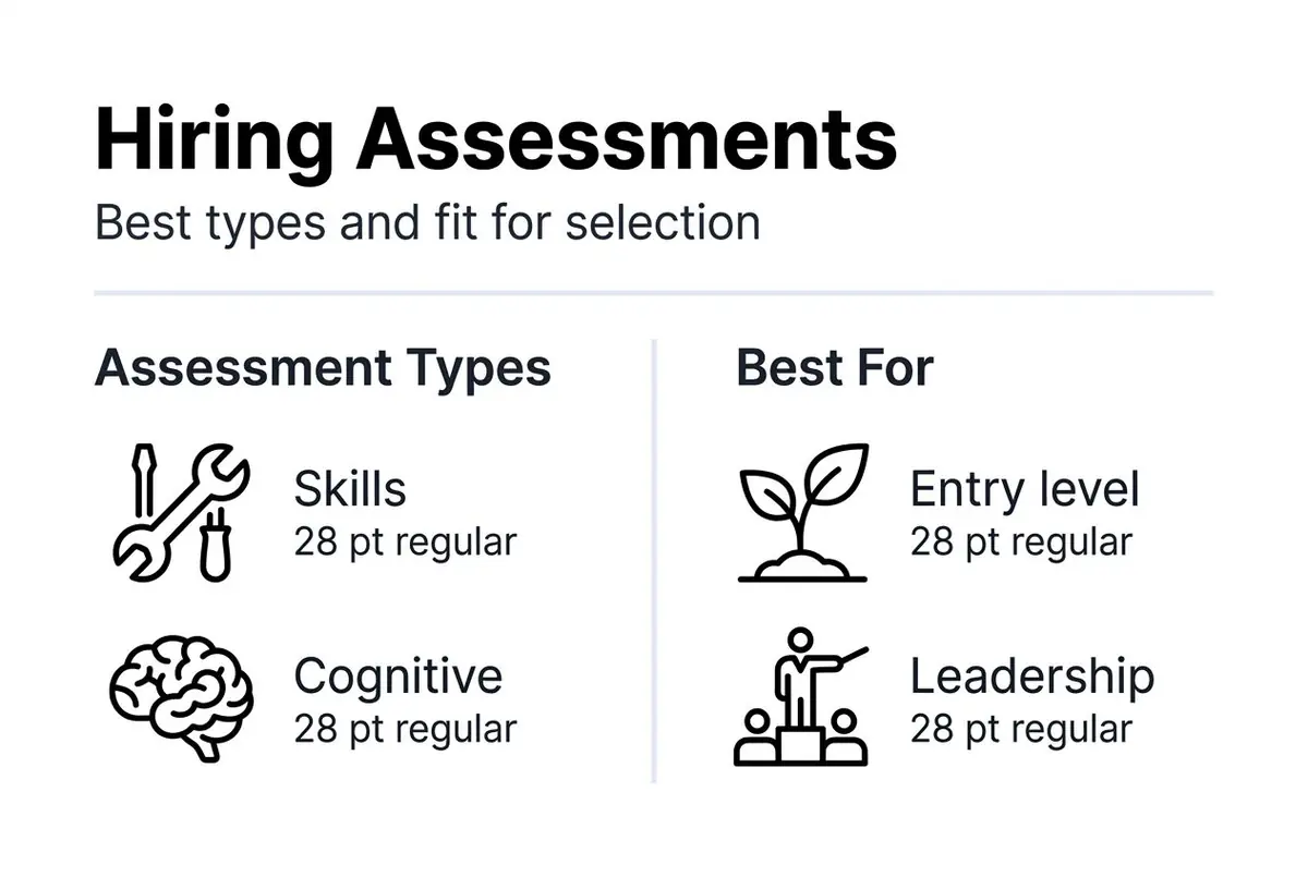 Infographic comparing hiring assessment types and uses