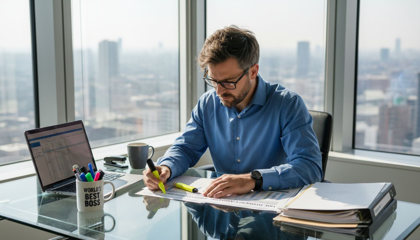 HR manager reviews job analysis framework in office