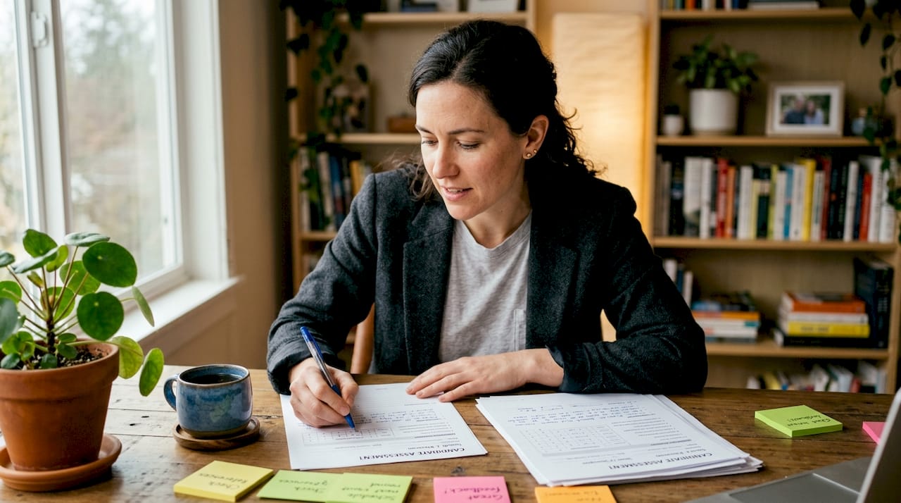 HR manager reviewing workplace assessment results