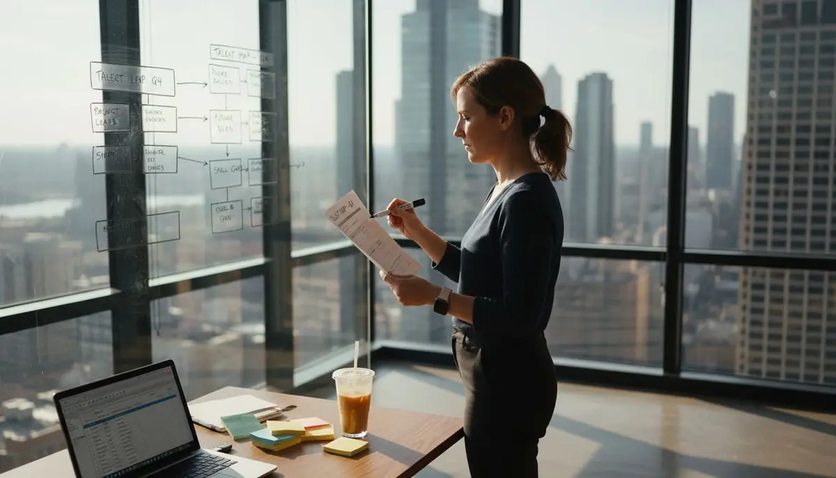 HR manager reviewing talent map in office