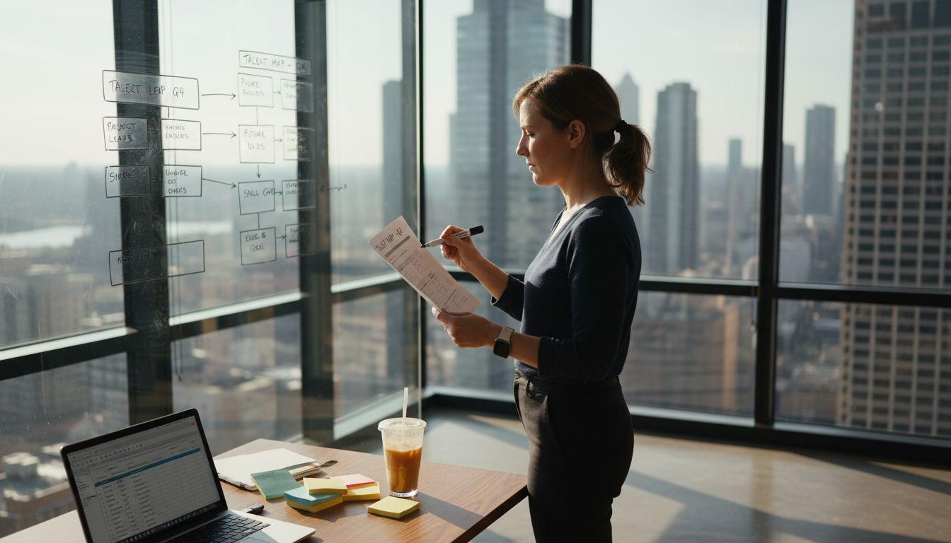 HR manager reviewing talent map in office