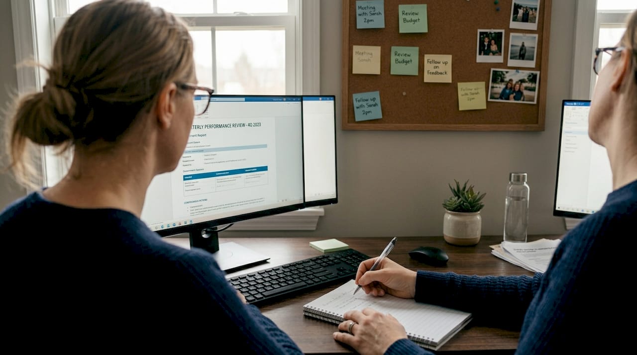 Worker reviewing assessment results at desk