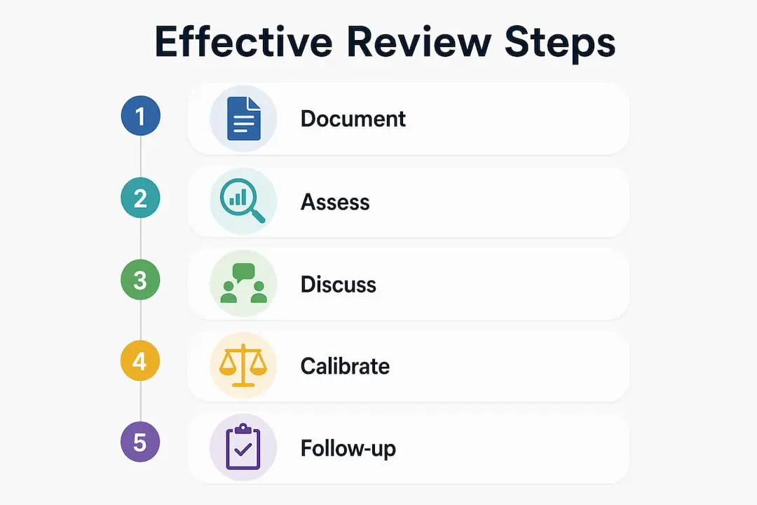 Infographic showing steps for effective performance review process
