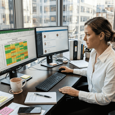 HR manager reviews candidate assessment results